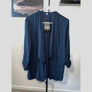 Navy Fashion Long Sleeve Cardigan Pockets Women's Top sz L